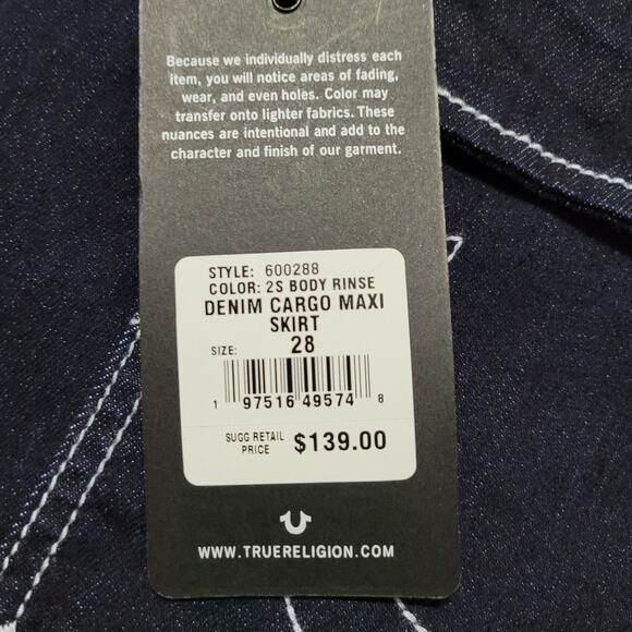 True Religion Women's Denim Slit Cargo Maxi Skirt, Size 28, Body Rinse Dark Blue - Picture 8 of 9